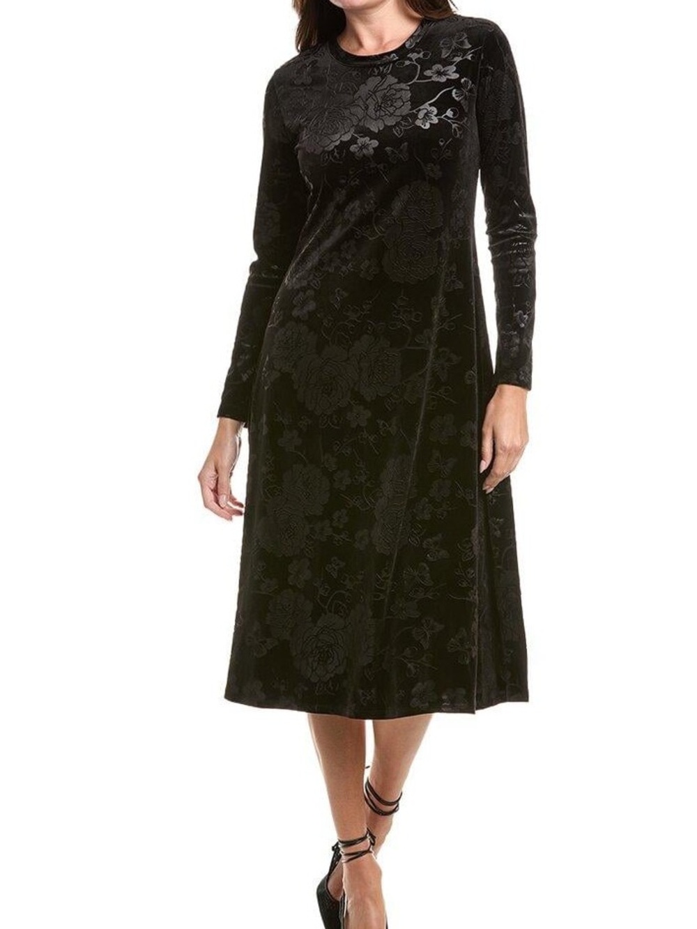 Johnny Was Black Embossed Floral Stretch Velvet Dress Size XL